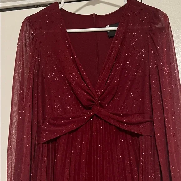 Maison Tara Burgundy Long Sleeve Dress with Sparkle - Picture 3 of 7